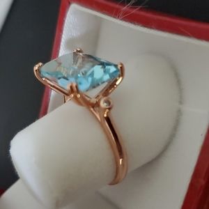18K Gold Plated Blue Aquamarine  Rose Gold 💍Ring